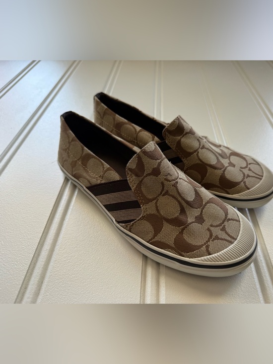 Coach Shoes - Coach Beale Brown Signature Monogram Canvas Slip-On Sneakers Women's 7B 2083